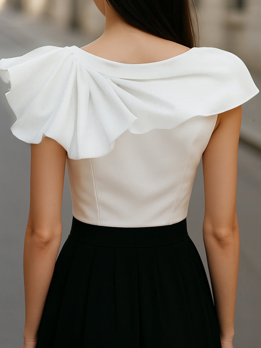 Léon Varel Chic Asymmetric Ruffle Blouse with Boat Neck
