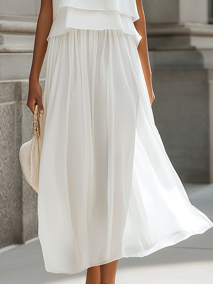 Léon Varel Layered Sleeveless Chiffon Top & Skirt Two-Piece Set