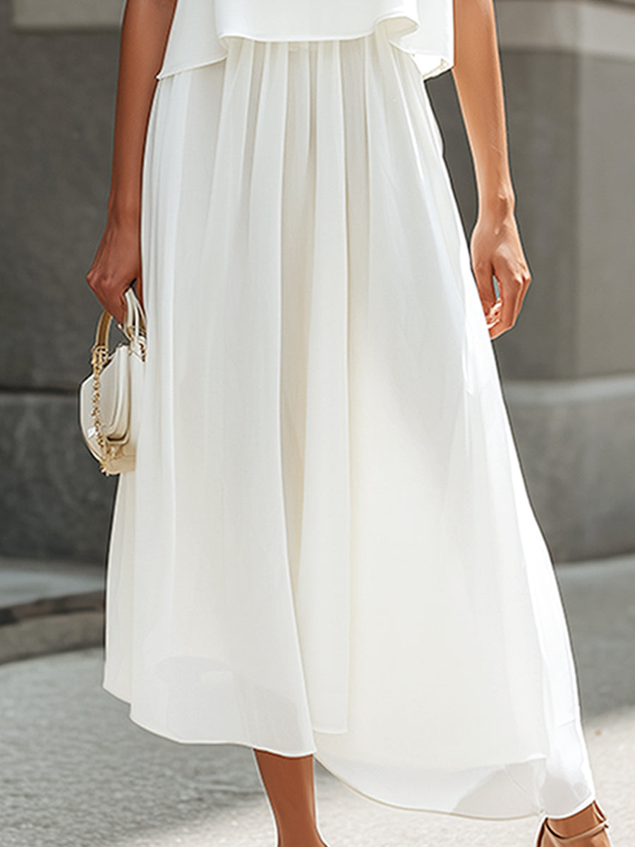 Léon Varel Layered Sleeveless Chiffon Top & Skirt Two-Piece Set
