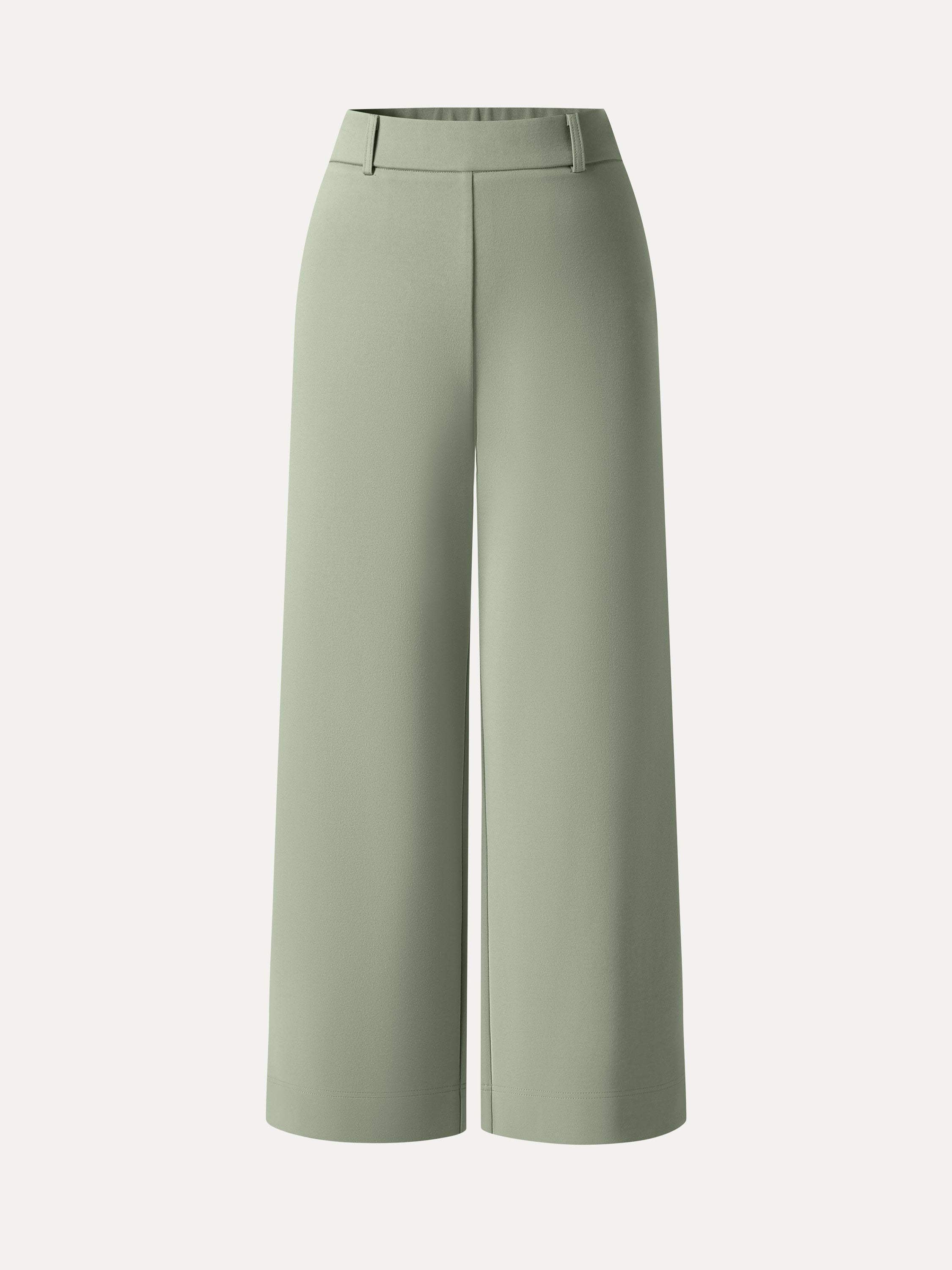 Not-See-Thru Mid Rise Cropped Wide Leg Pants with Pockets