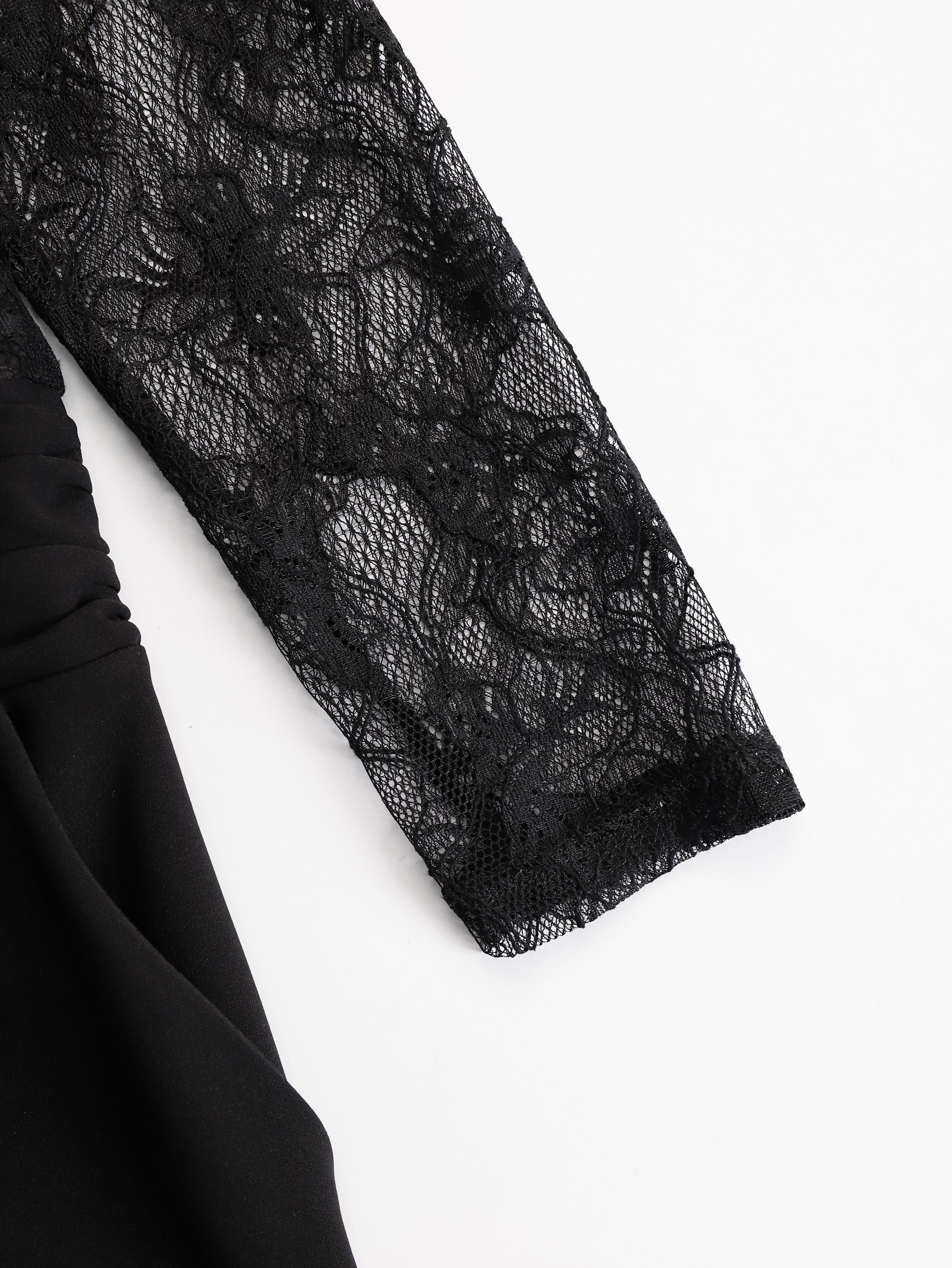 Léon Varel Black Lace Illusion Bodice Wide-Leg Evening Jumpsuit
