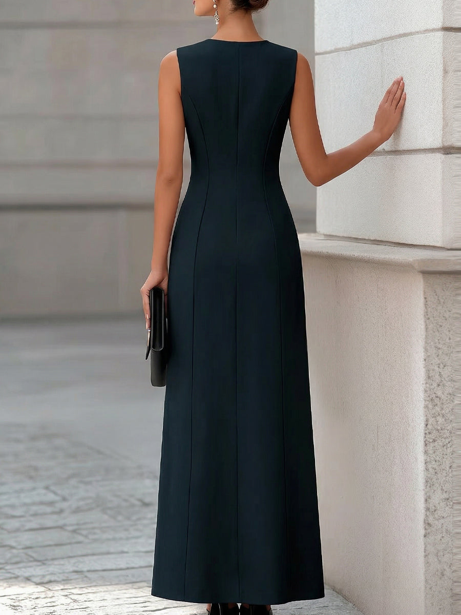 Léon Varel Sleeveless Seam Sculpted Front Slit Maxi Dress