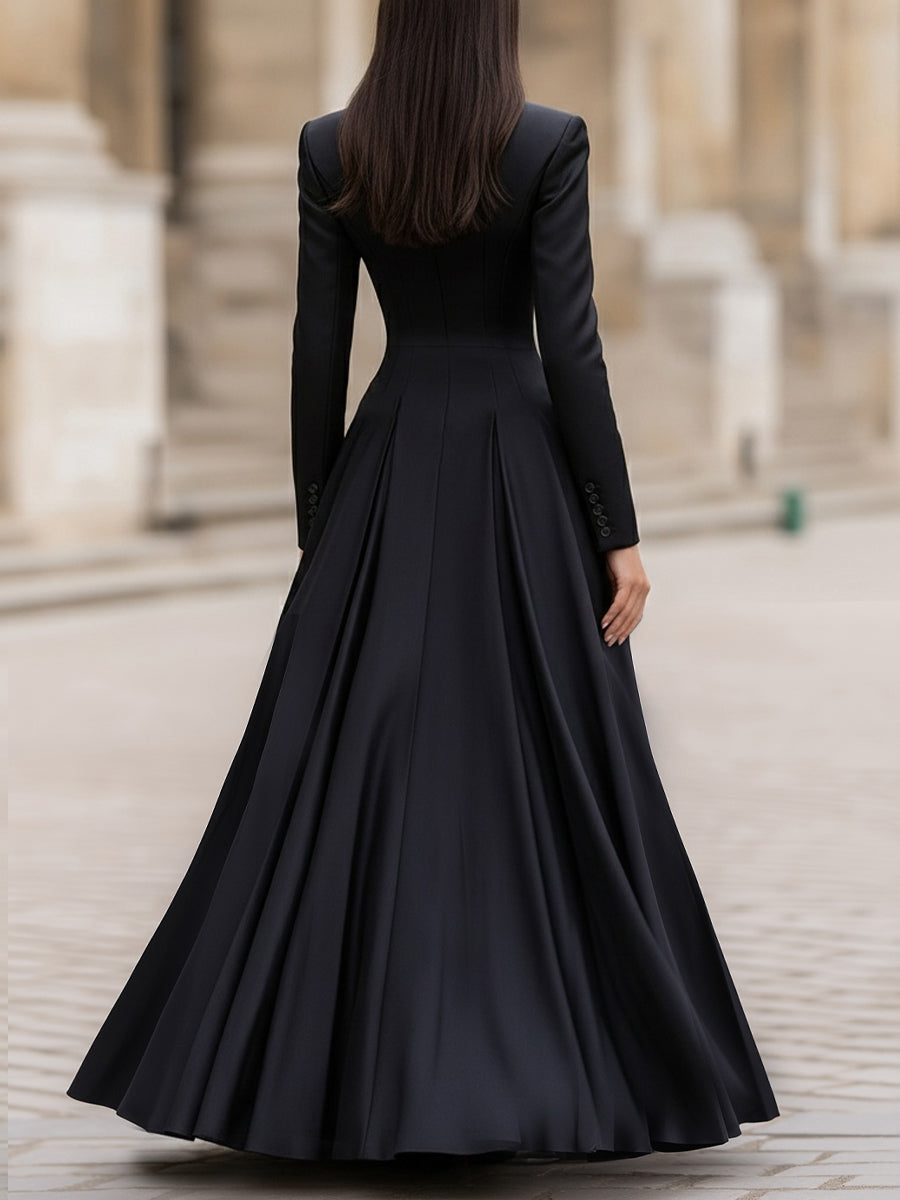 Léon Varel Elegant Tailored Waist Long-Sleeve Maxi Dress
