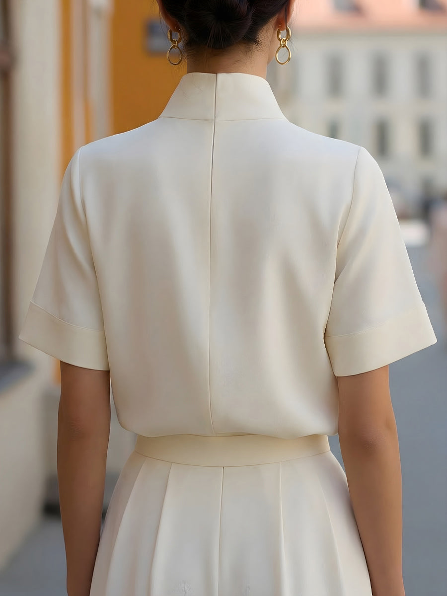 Léon Varel Stand Collar Minimalist Structured Blouse