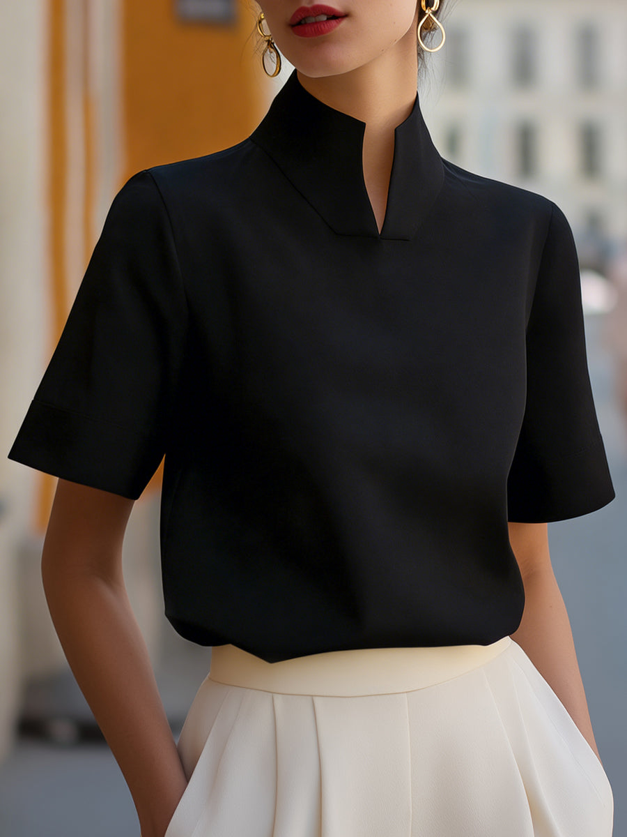 Léon Varel Stand Collar Minimalist Structured Blouse