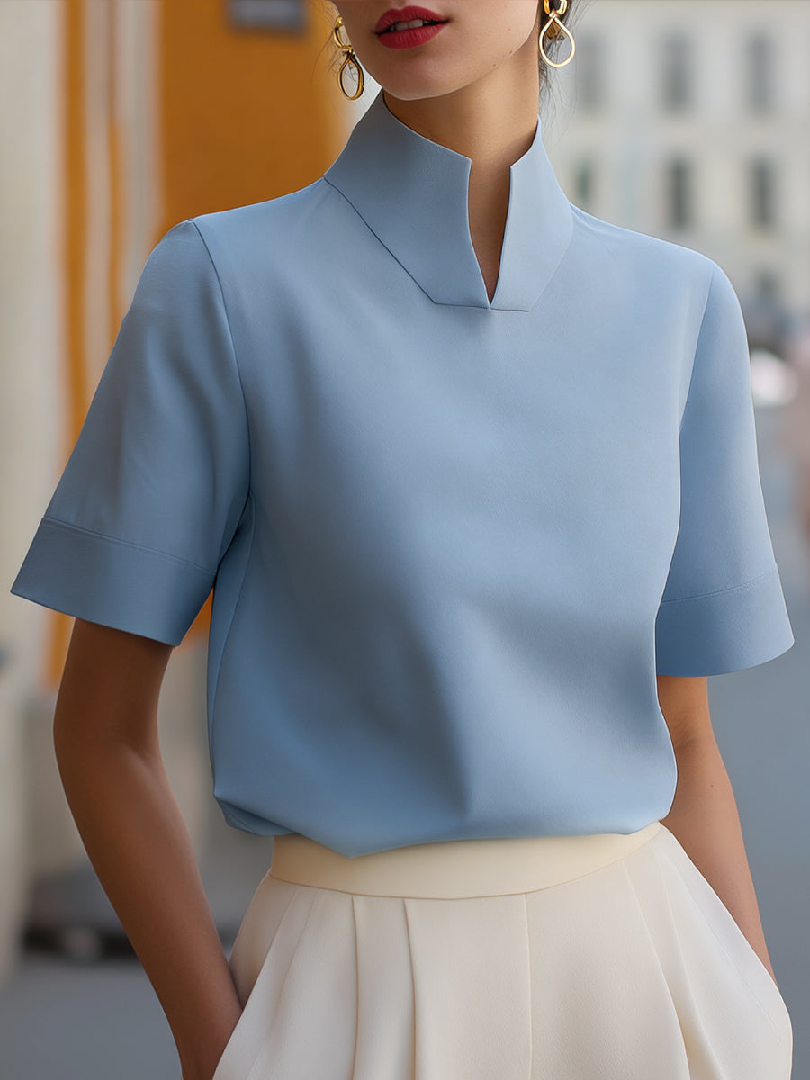 Léon Varel Stand Collar Minimalist Structured Blouse