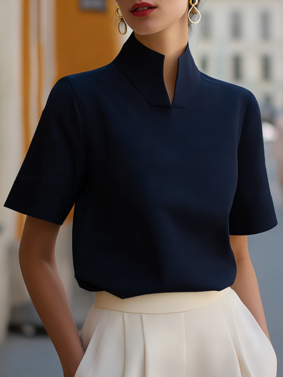 Léon Varel Stand Collar Minimalist Structured Blouse