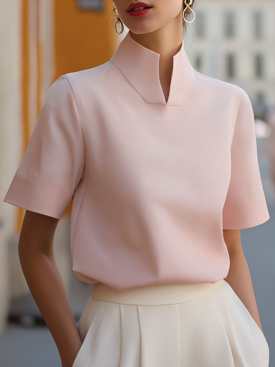 Léon Varel Stand Collar Minimalist Structured Blouse