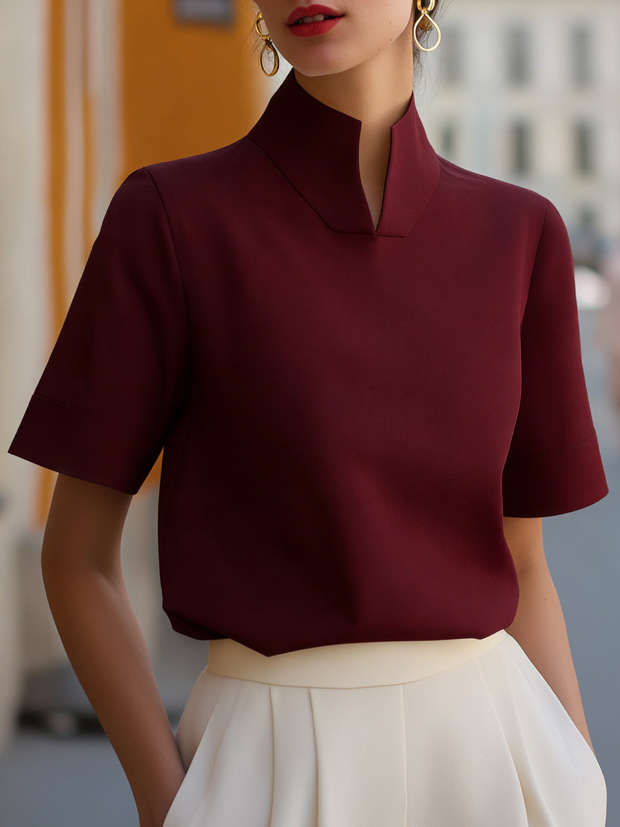 Léon Varel Stand Collar Minimalist Structured Blouse