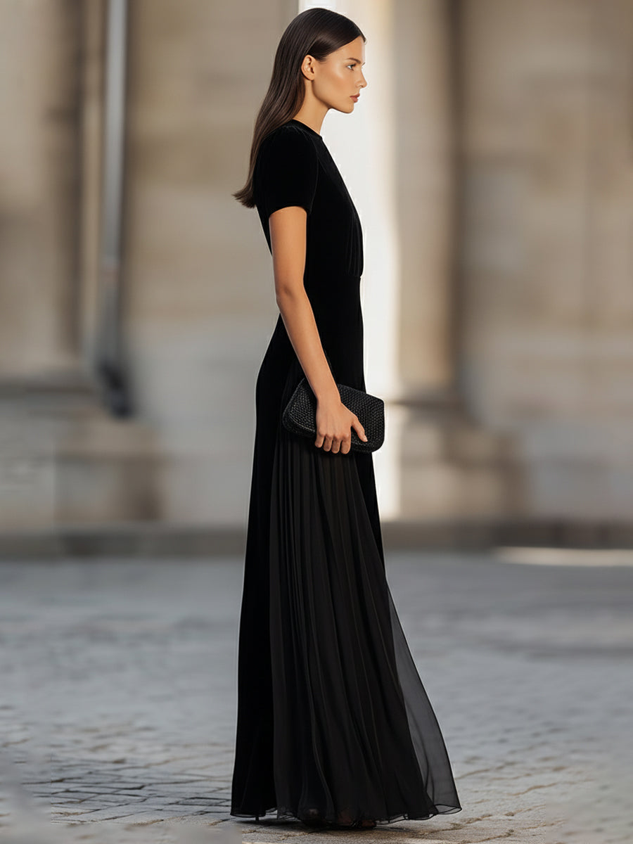 Léon Varel Short Sleeve Floor-Length Dress With Sheer Flowing Skirt
