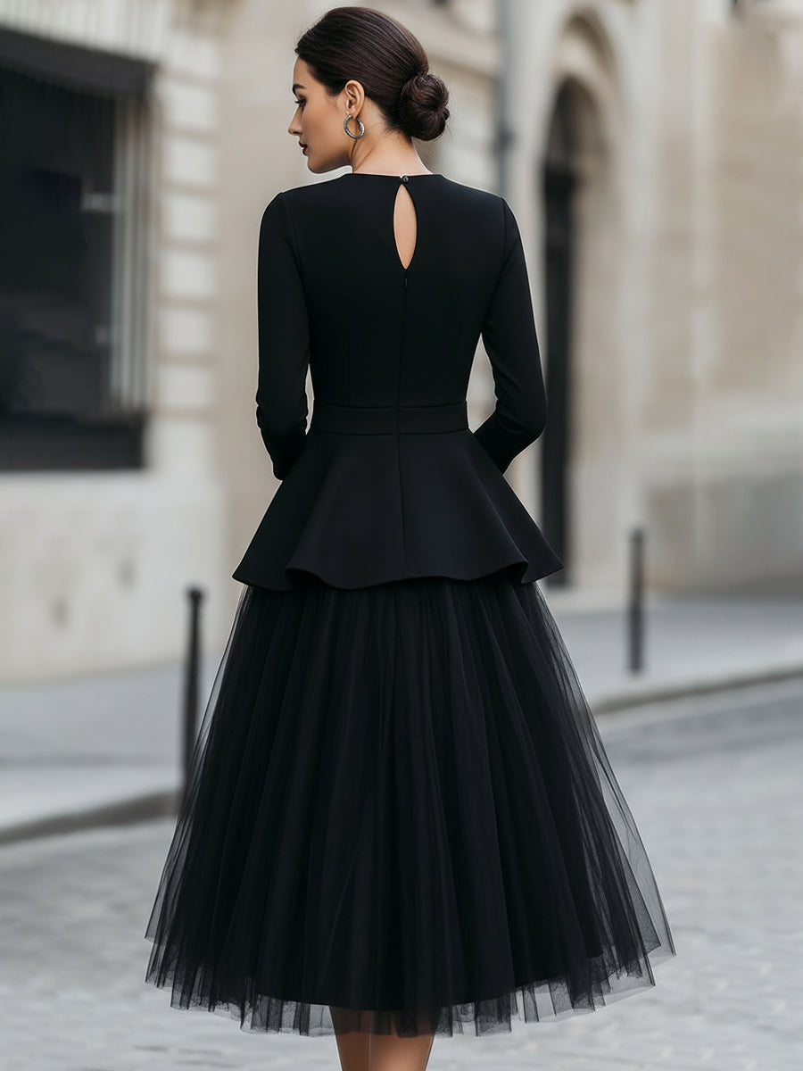 Léon Varel Structured Peplum Top and Layered Midi Skirt Set