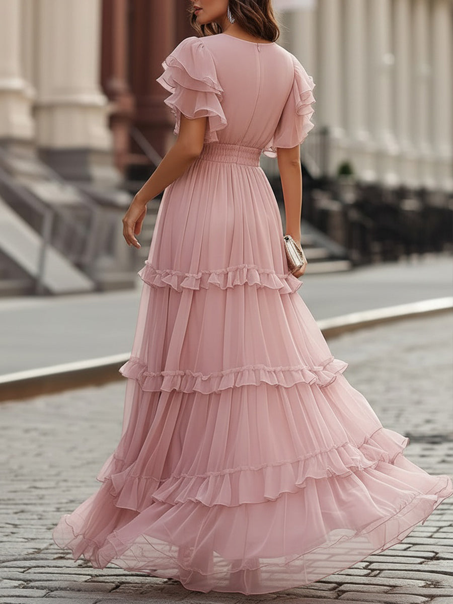 Léon Varel Ruffled V-Neck Tiered Maxi Dress