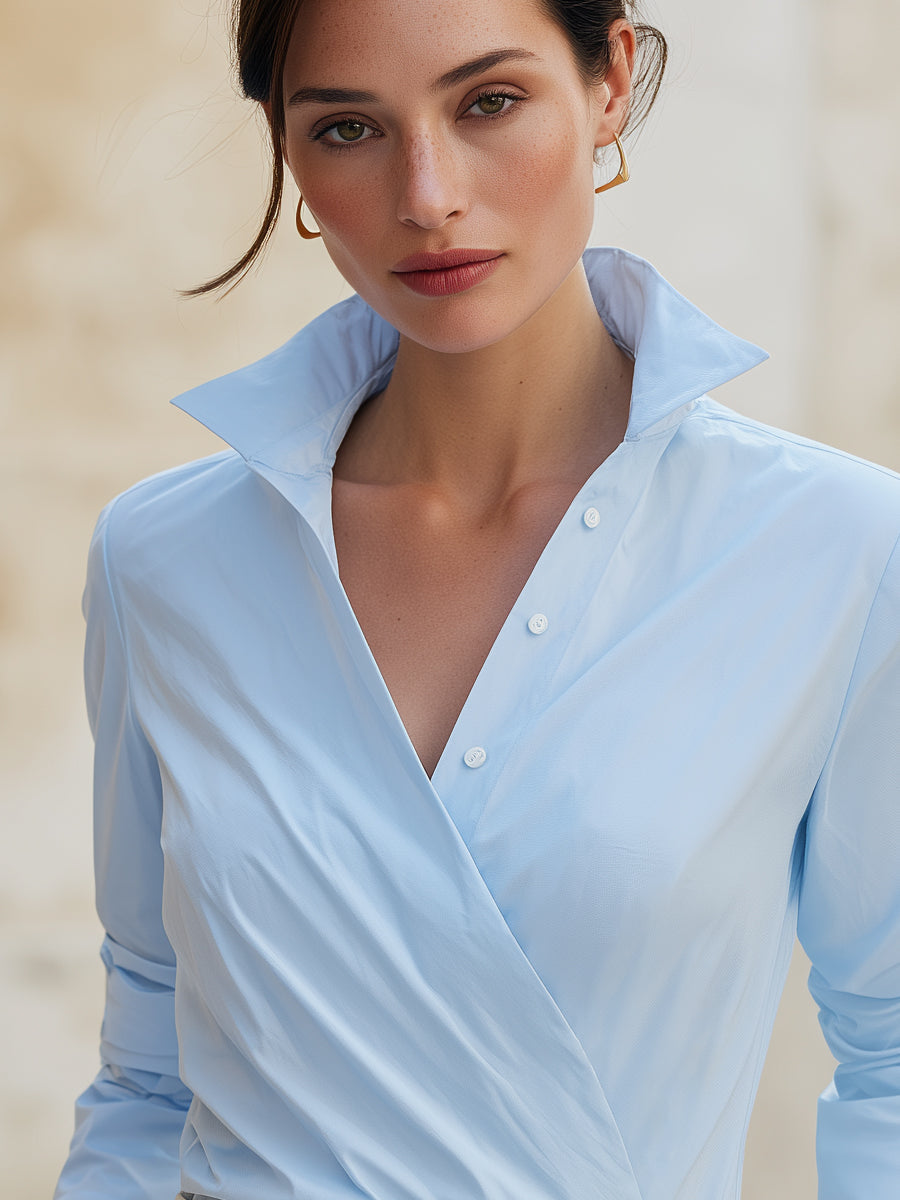 Léon Varel Wrap-Front Tailored Blouse With Structured Collar