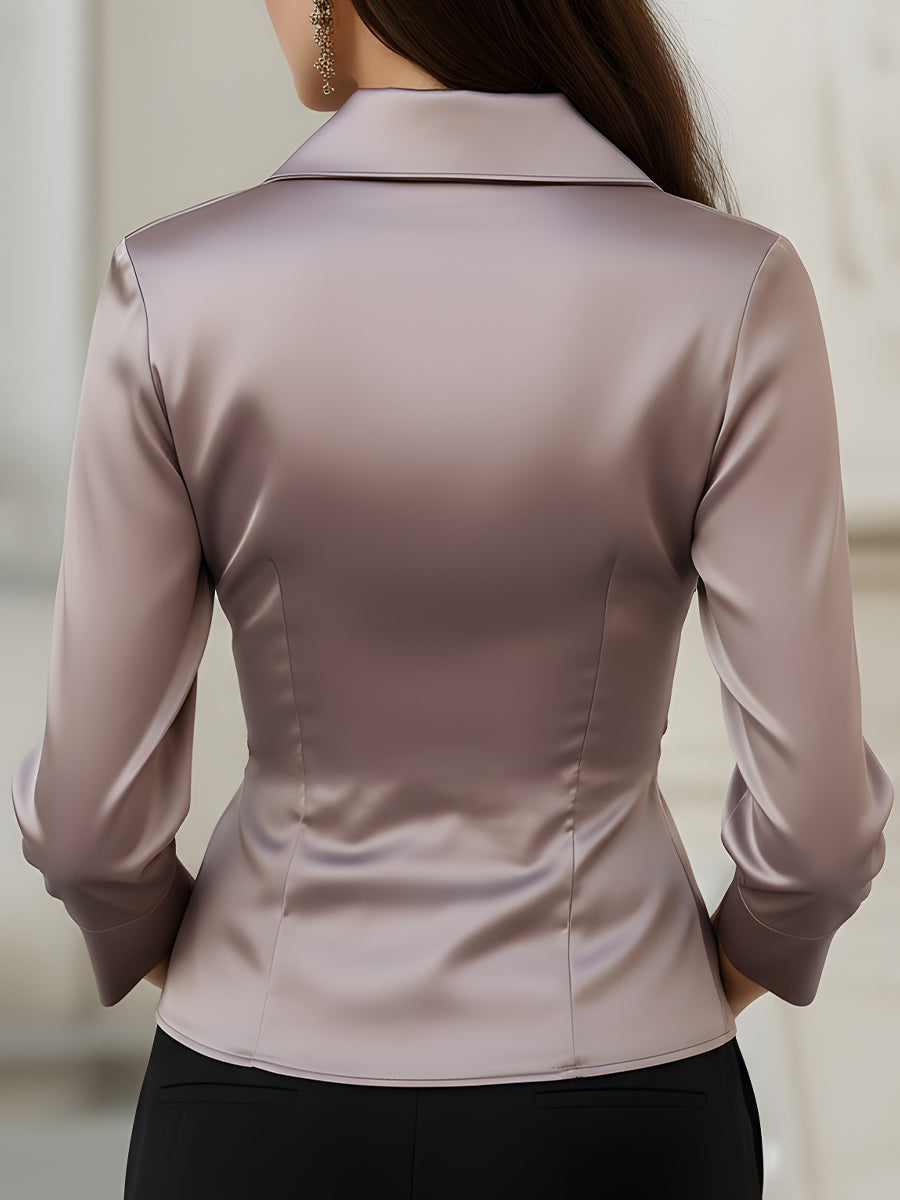 Léon Varel Satin Asymmetric Draped Wrap Blouse