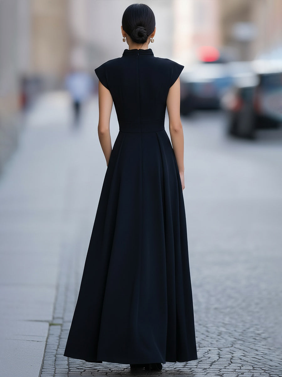 Léon Varel Draped Cap-Sleeve Maxi Dress With Defined Waist