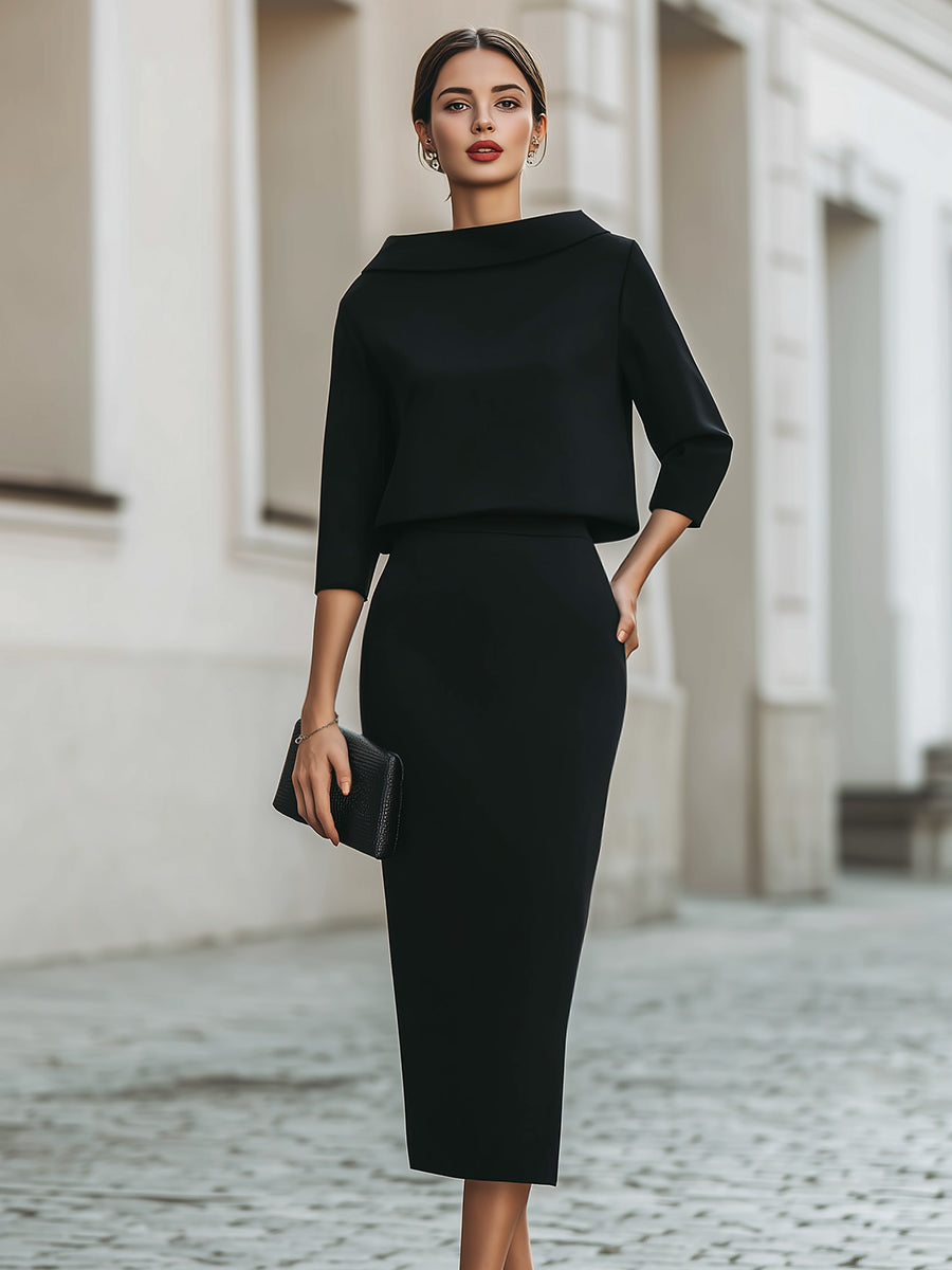 Léon Varel Boat Neck Top And Midi Skirt Set