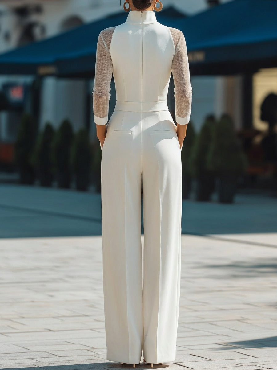 Léon Varel High Neck Sheer Sleeve Tailored Wide-Leg Jumpsuit