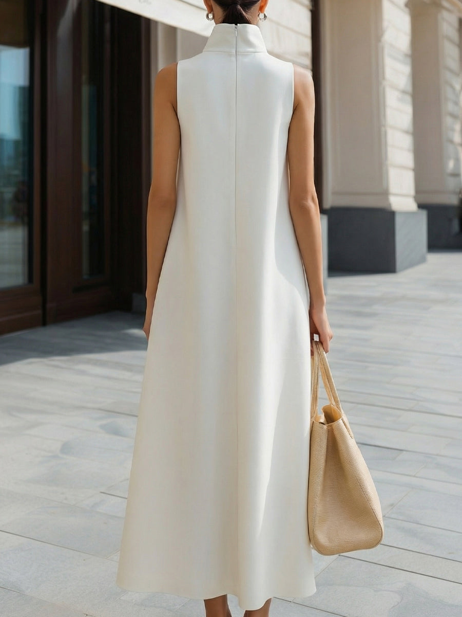 Léon Varel Asymmetric High-Neck Flowing A-Line Maxi Dress