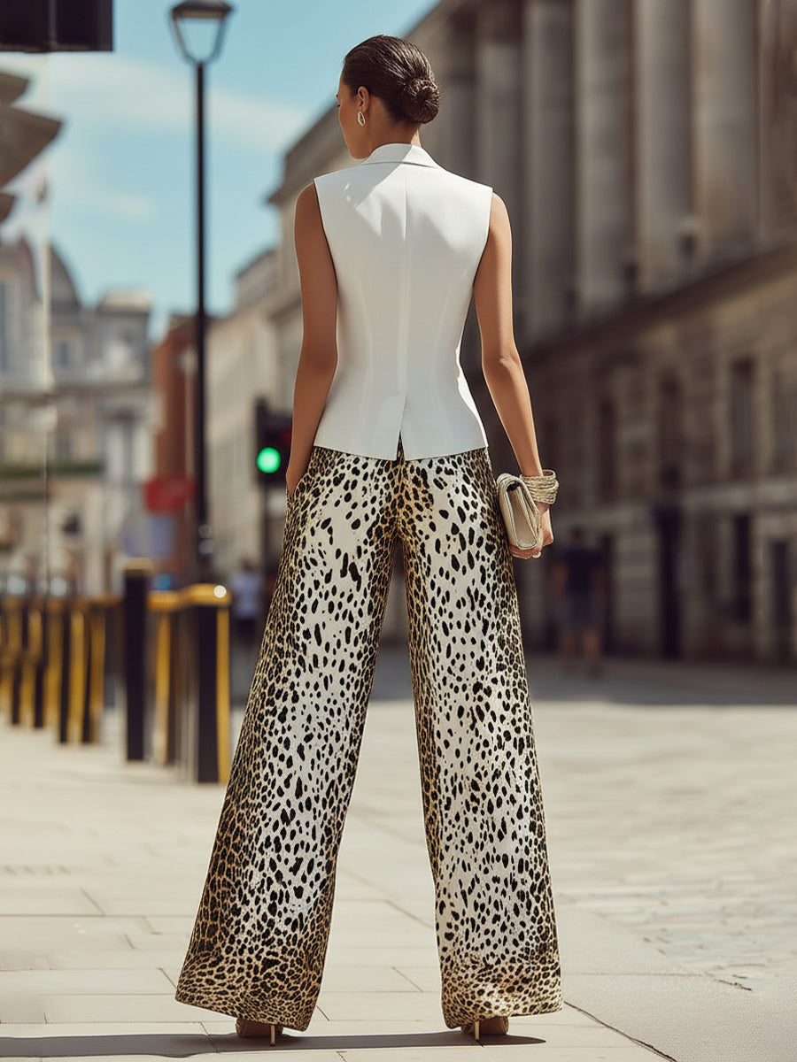 Léon Varel Sleeveless Tailored Vest & Printed Wide-Leg Trouser Set
