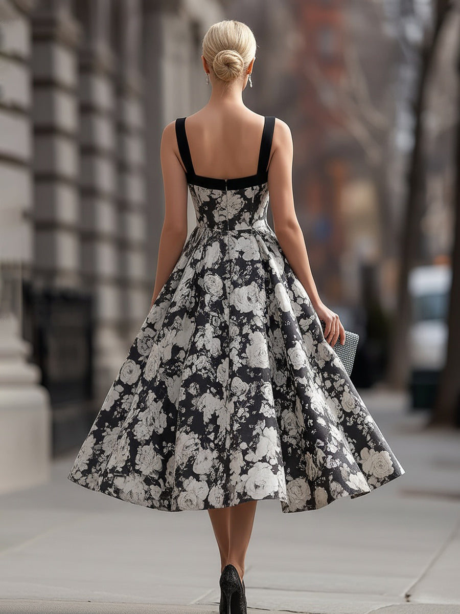 Léon Varel Square Neck Floral A-Line Maxi Dress