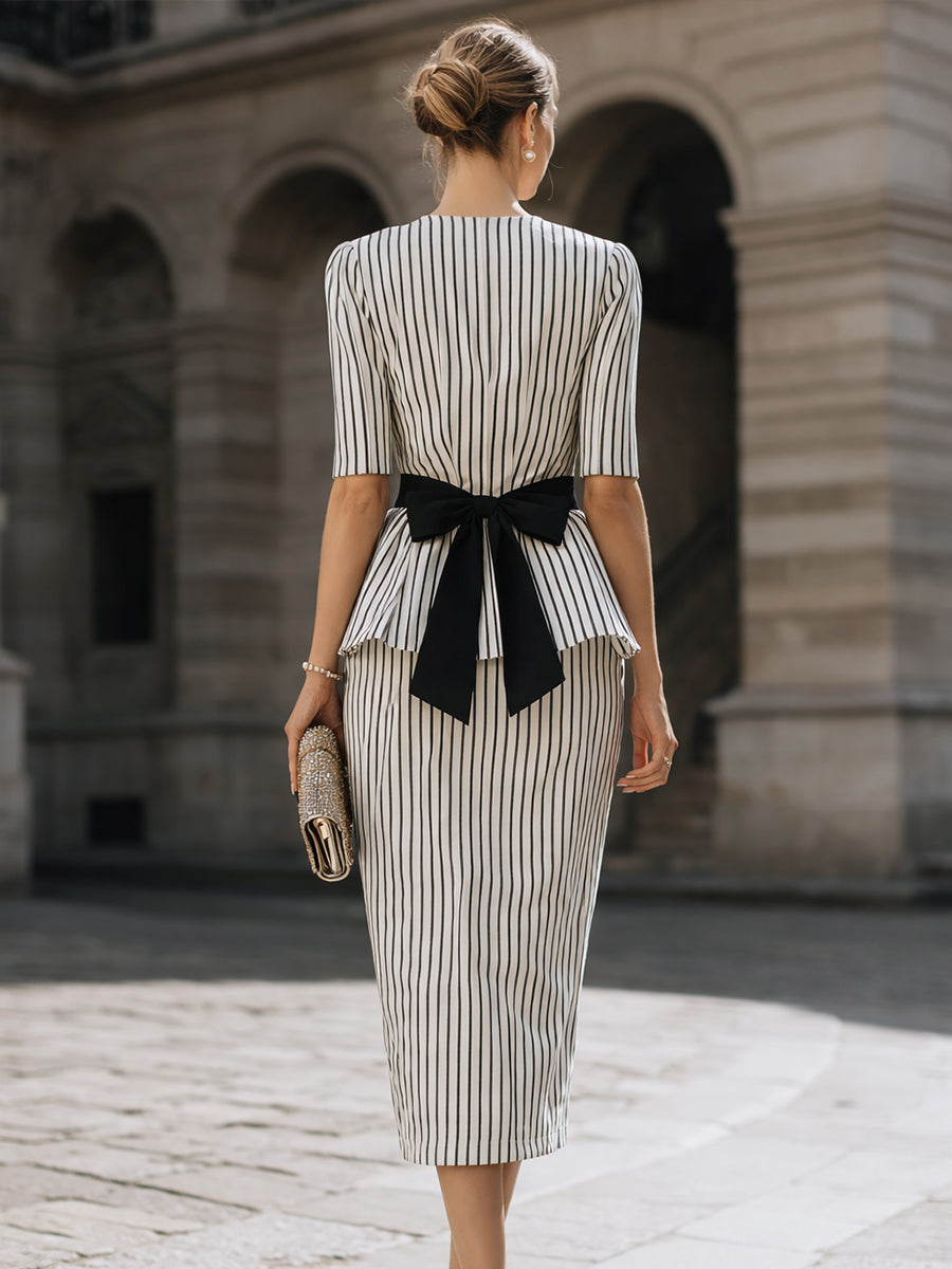 Léon Varel Striped Peplum Top And Pencil Skirt Set