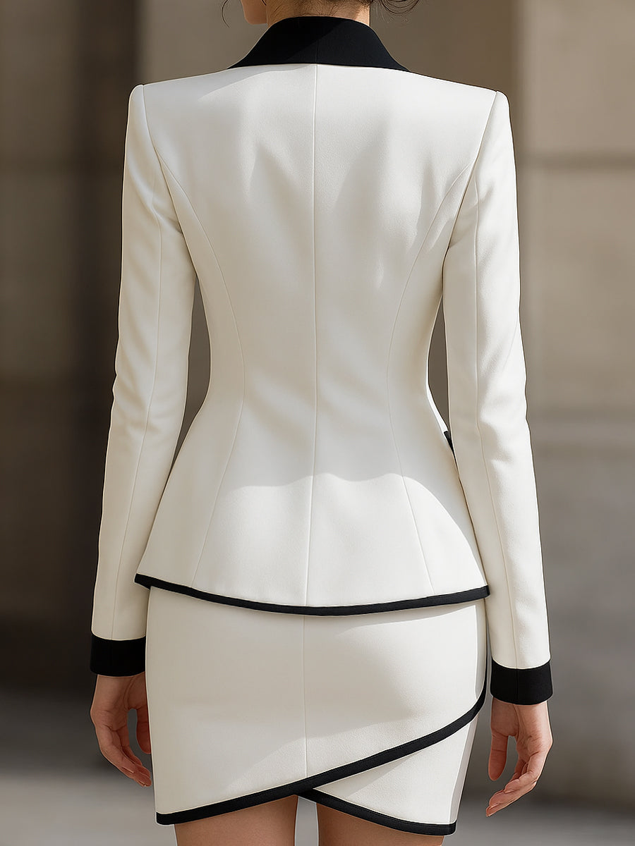 Léon Varel Contrast Trim Tuxedo Blazer And Skirt Set