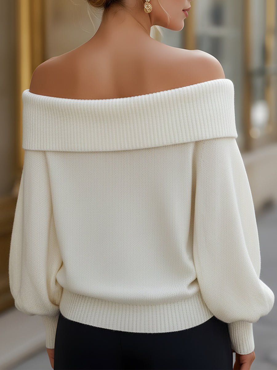 Léon Varel Off-Shoulder Knit Sweater With Folded Collar