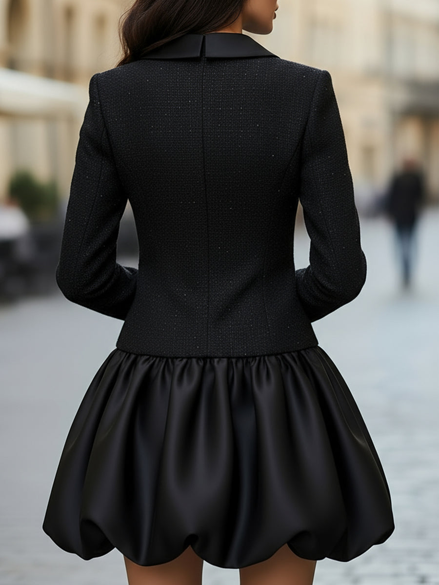 Léon Varel Tweed And Satin Bubble Hem Dress
