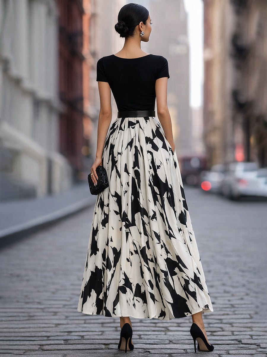Léon Varel Abstract Print Pleated Maxi Dress