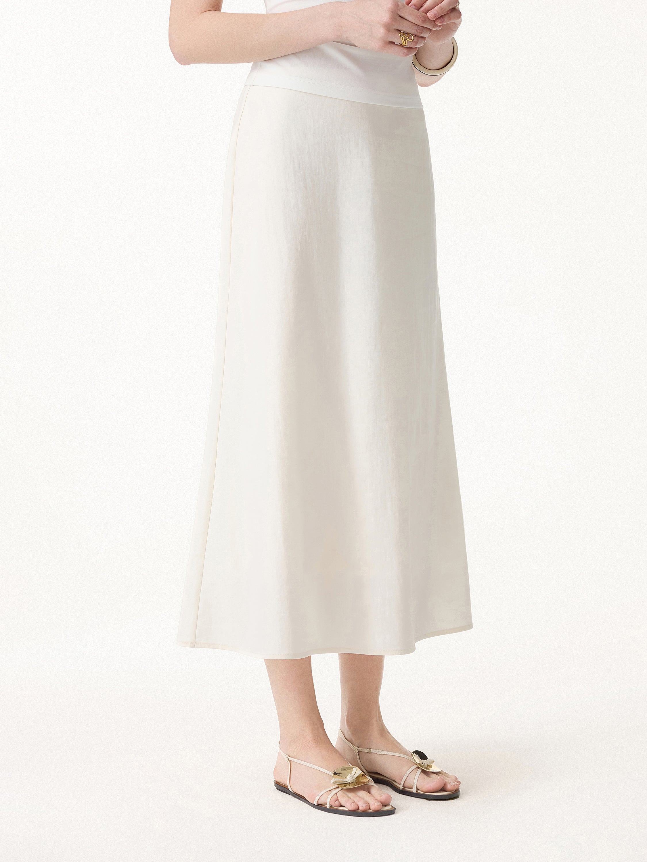 Lyocell-Linen Blend Maxi Flared Pull-On Skirt