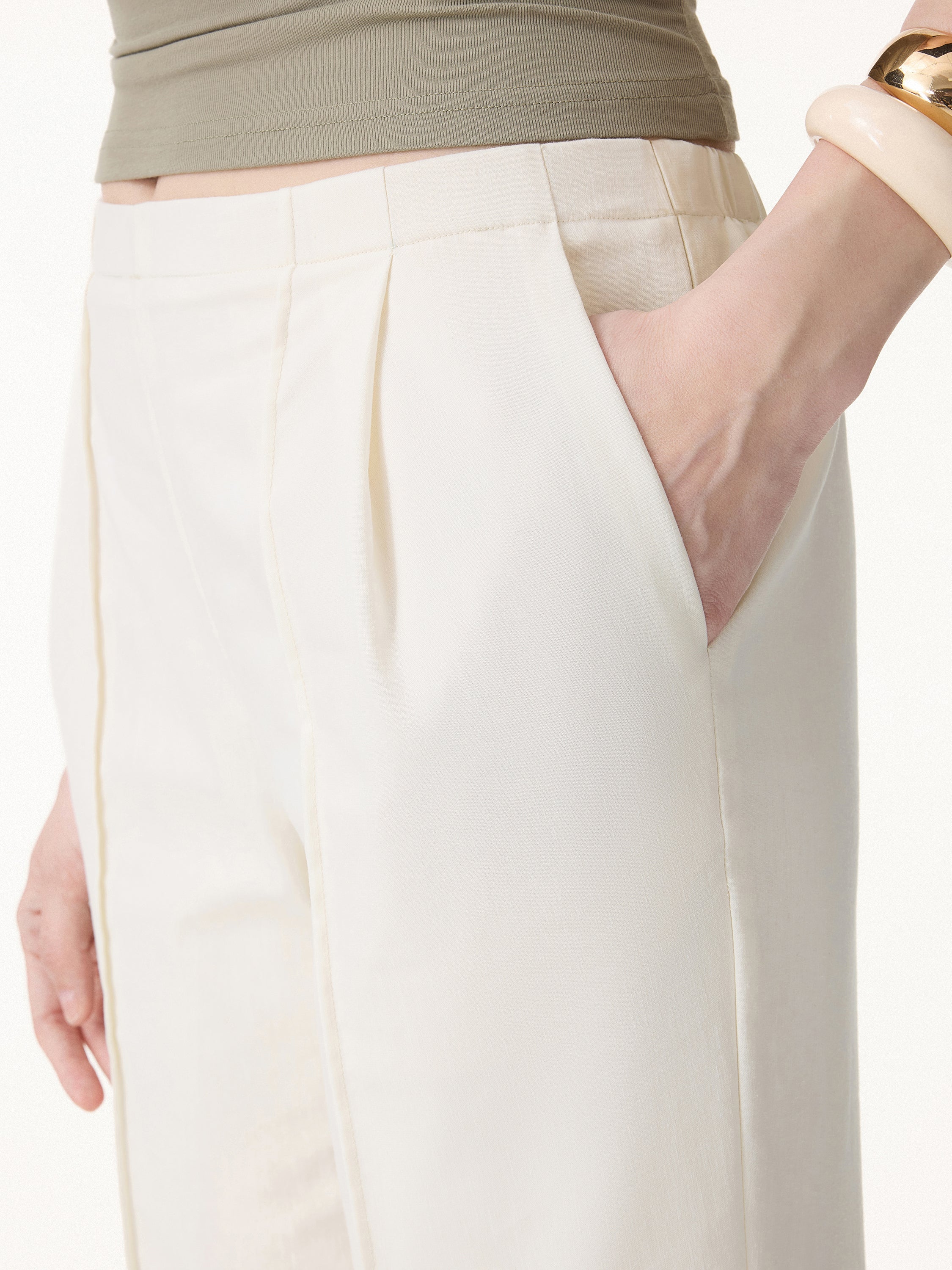 Lyocell-Linen Pintuck Wide Leg Vacay Pant
