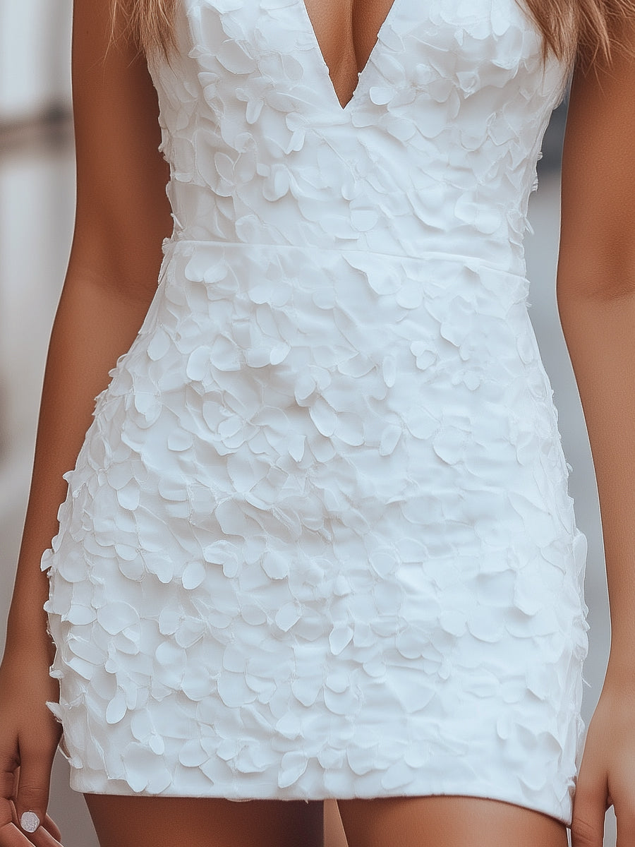 Léon Varel Elegant Petal Textured V-Neck Mini Dress