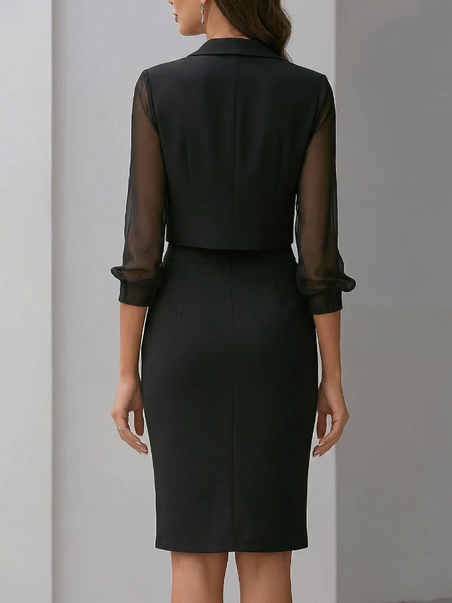 Léon Varel Sheer Sleeve Blazer & Asymmetric Dress Two-Piece Set