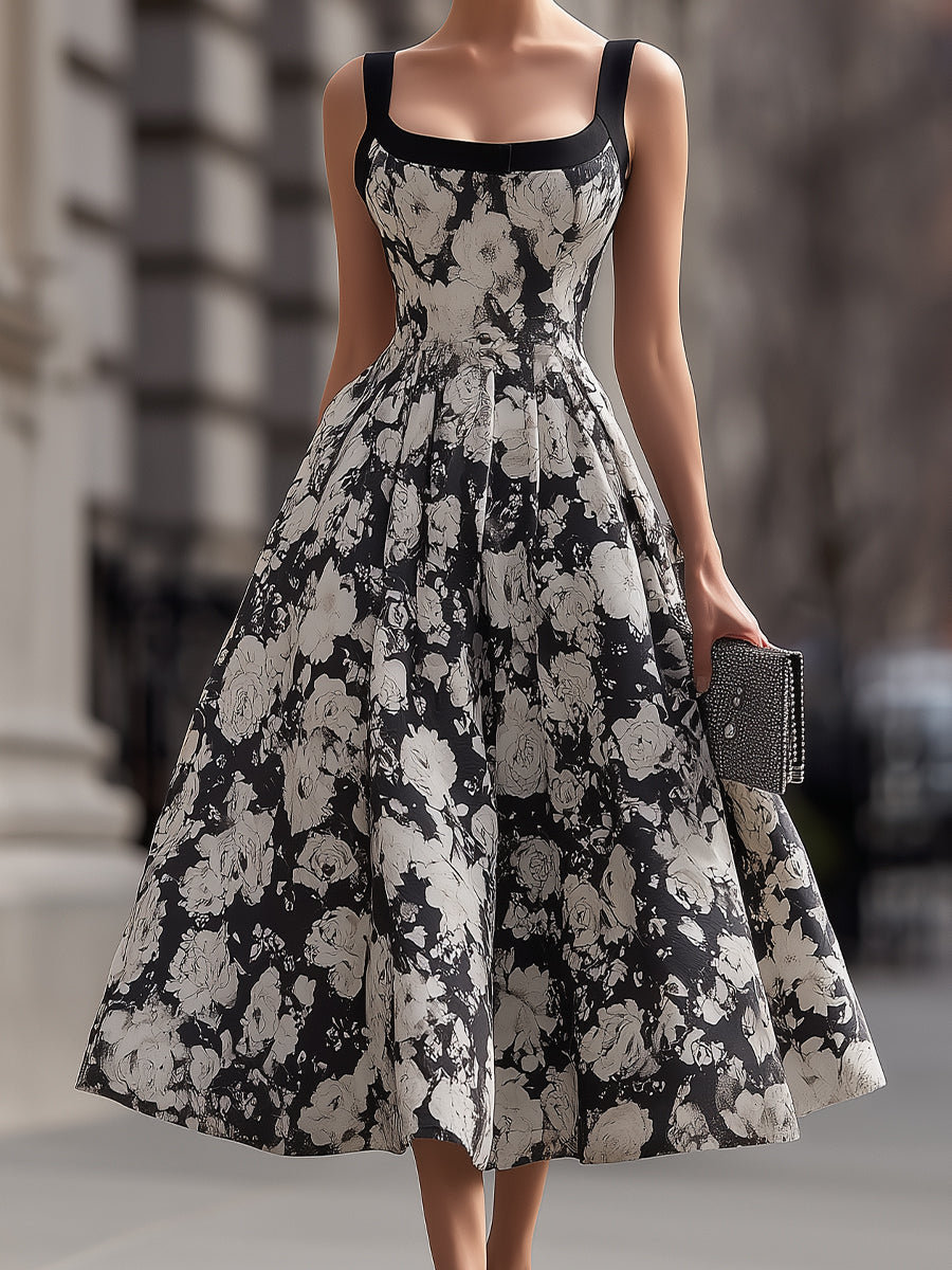 Léon Varel Square Neck Floral A-Line Maxi Dress
