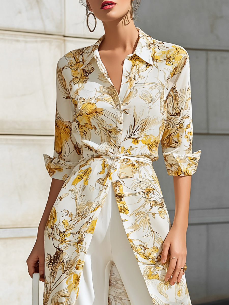 Léon Varel Floral Printed Chiffon Shirt Dress