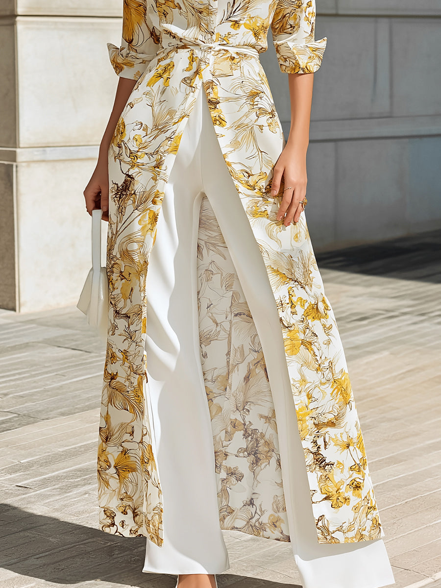 Léon Varel Floral Printed Chiffon Shirt Dress