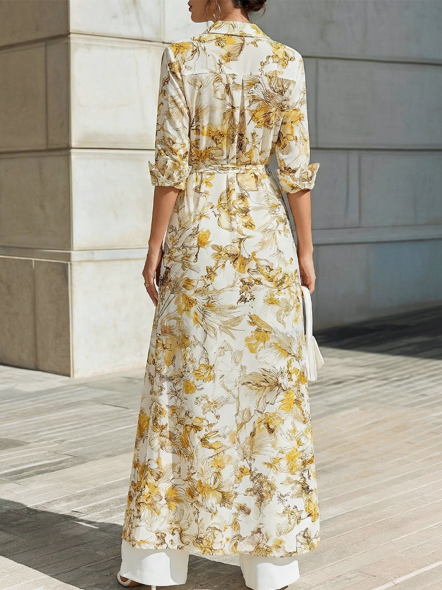 Léon Varel Floral Printed Chiffon Shirt Dress
