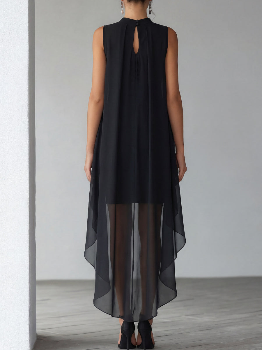 Léon Varel Asymmetrical Layered Chiffon Overlay Cocktail Dress