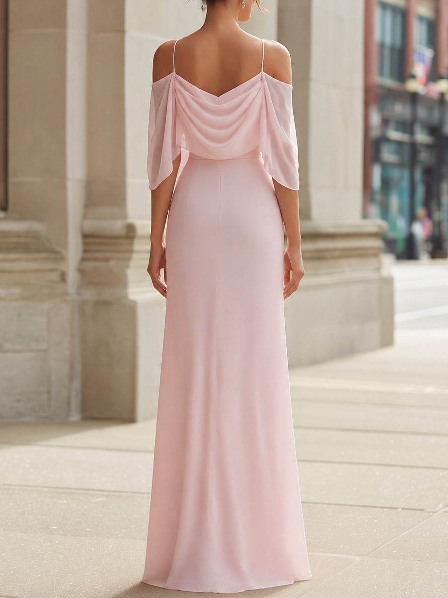 Léon Varel Draped Cold-Shoulder Flowing Maxi Dress