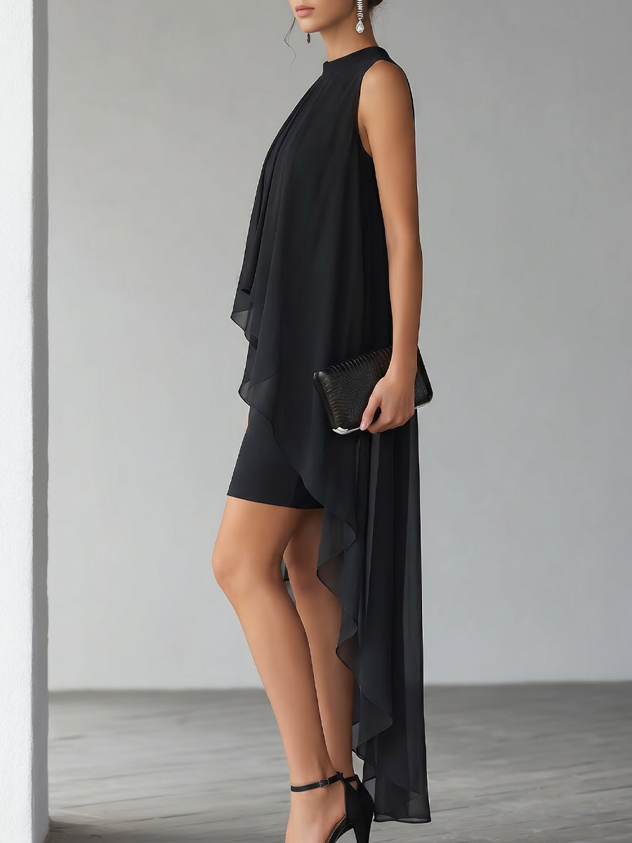 Léon Varel Asymmetrical Layered Chiffon Overlay Cocktail Dress