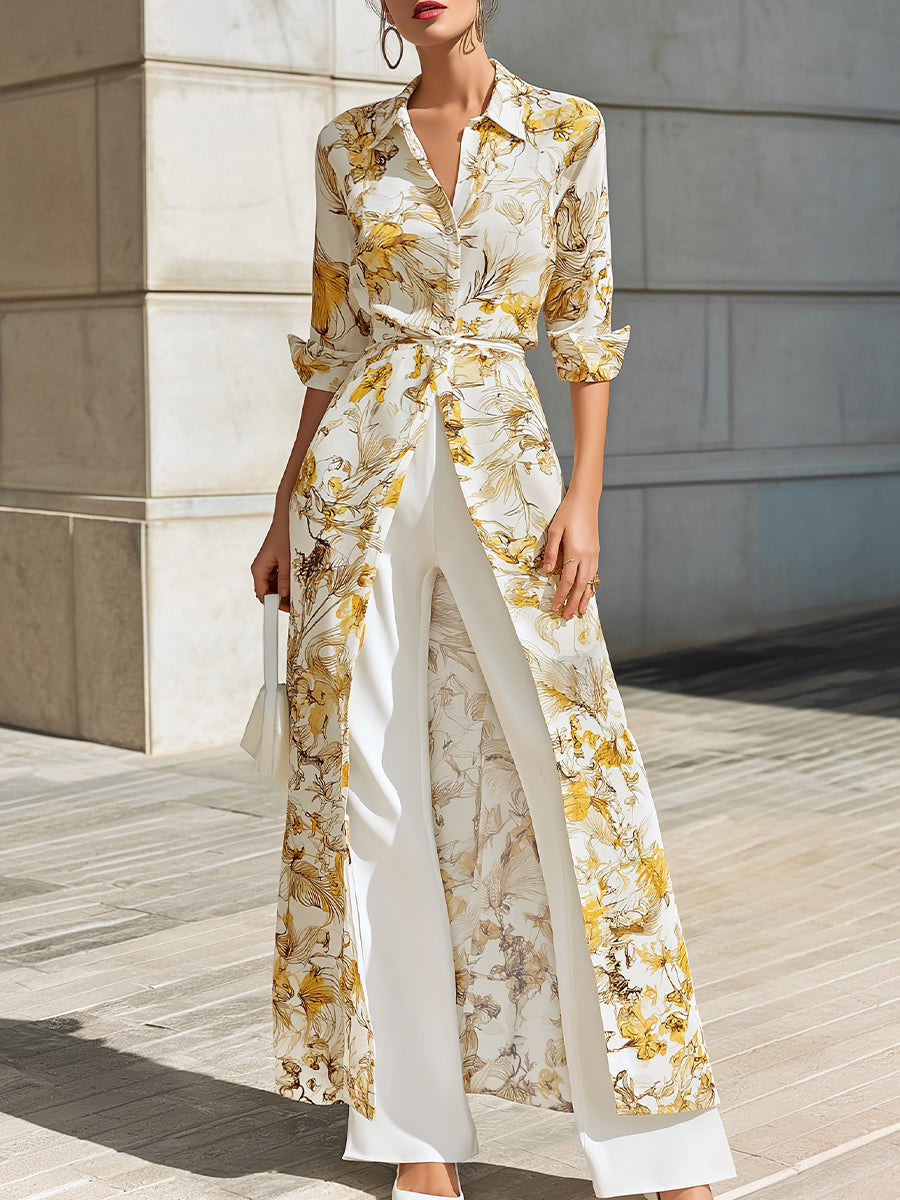 Léon Varel Floral Printed Chiffon Shirt Dress