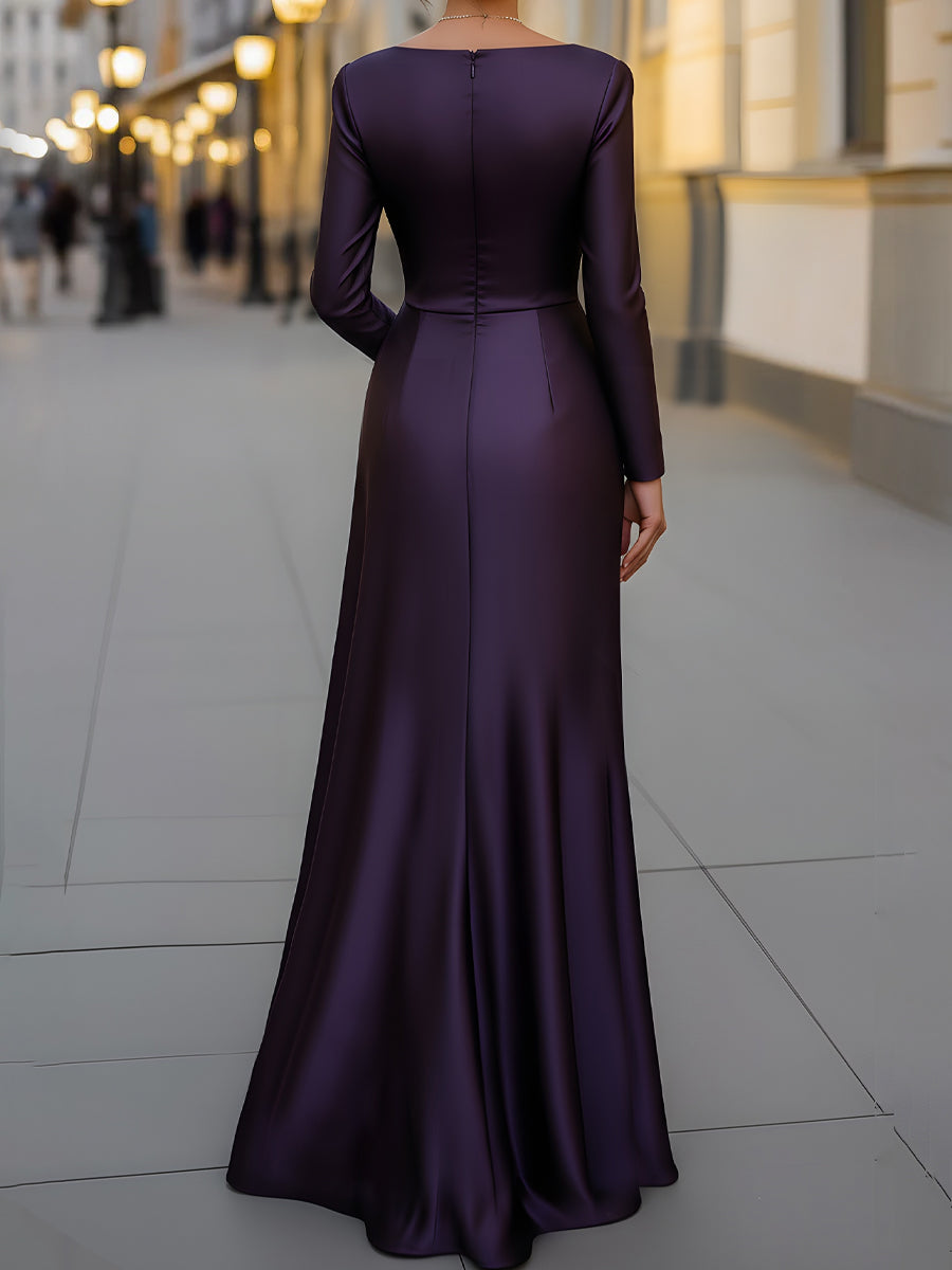 Léon Varel Satin Asymmetric Draped Evening Gown