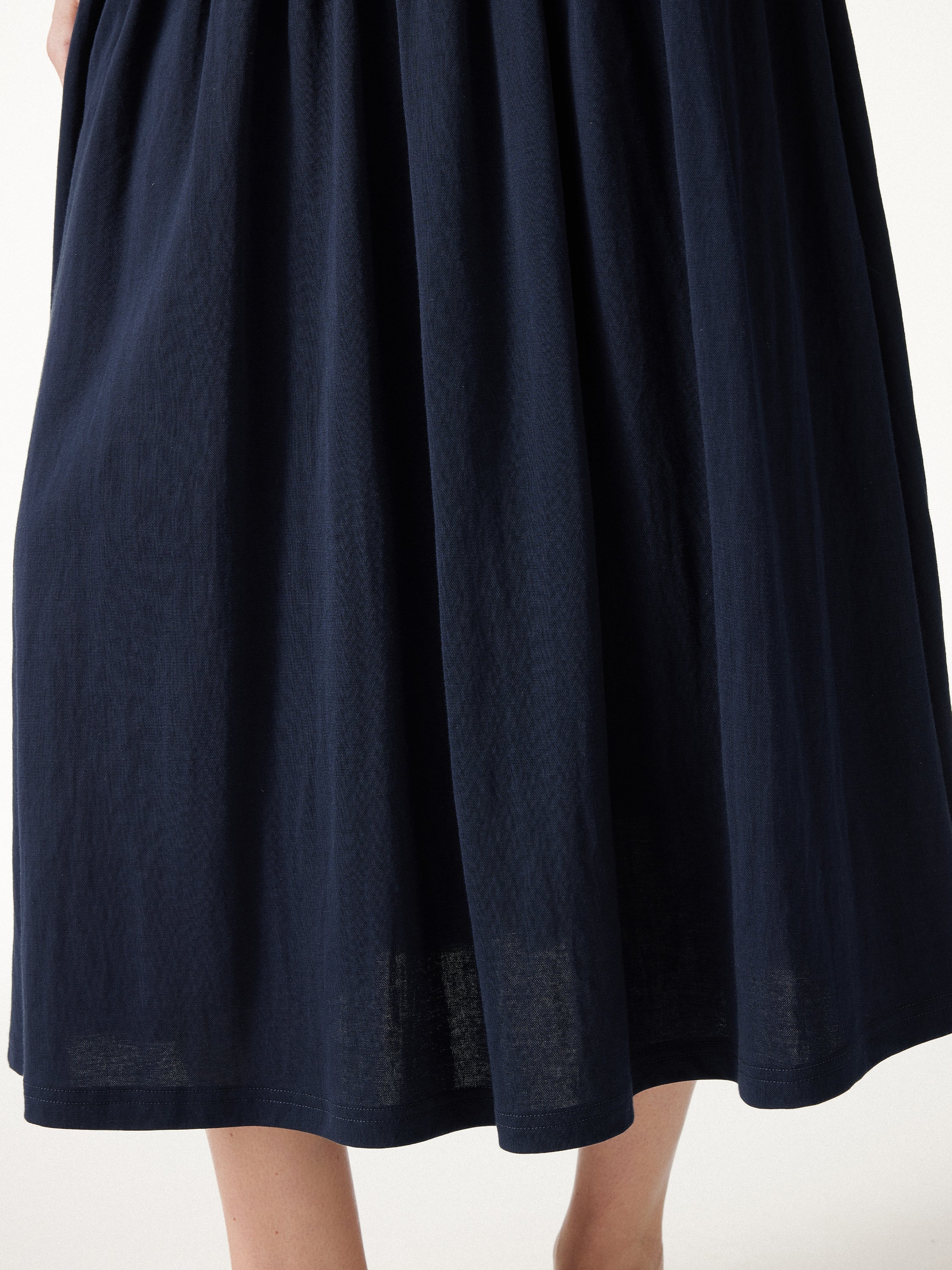 Cotton-Linen Gathered Midi Skirt with Pockets
