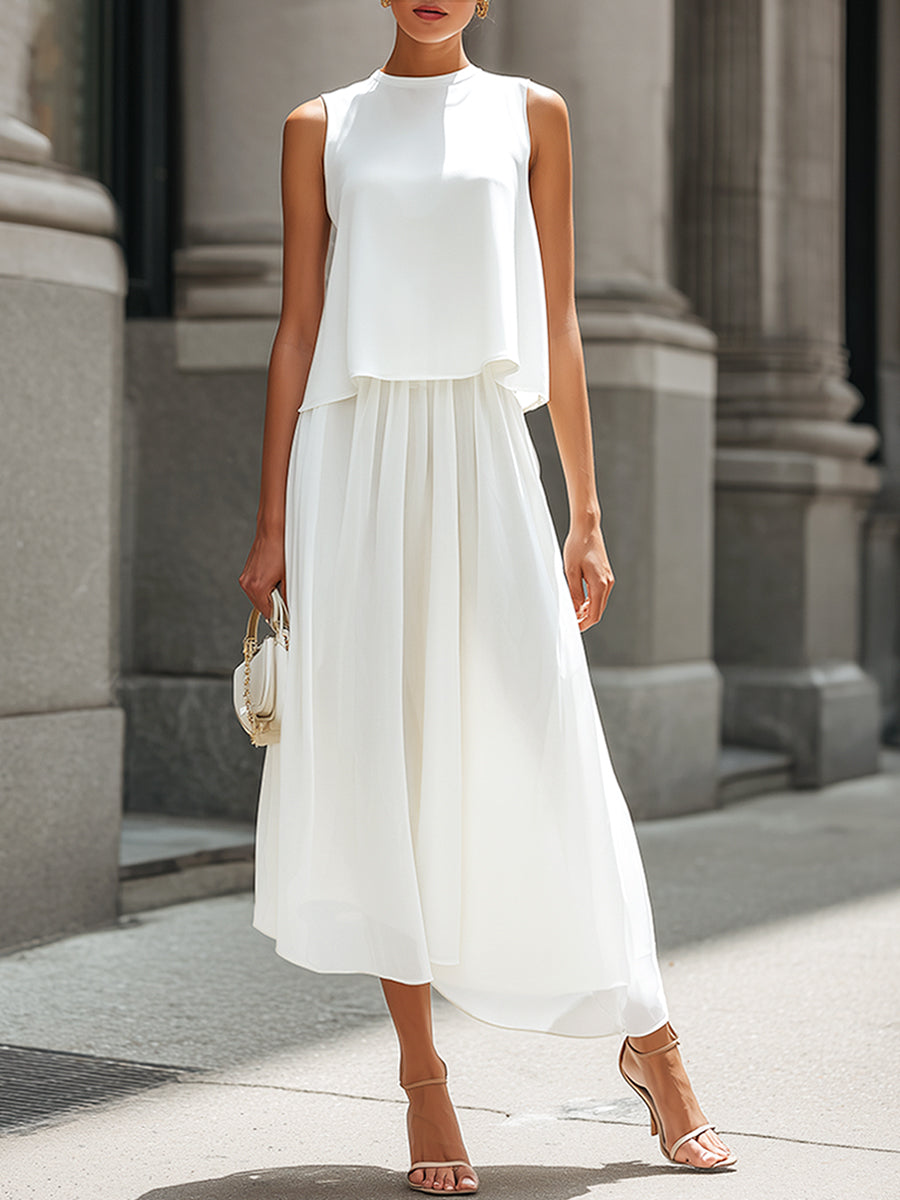 Léon Varel Layered Sleeveless Chiffon Top & Skirt Two-Piece Set