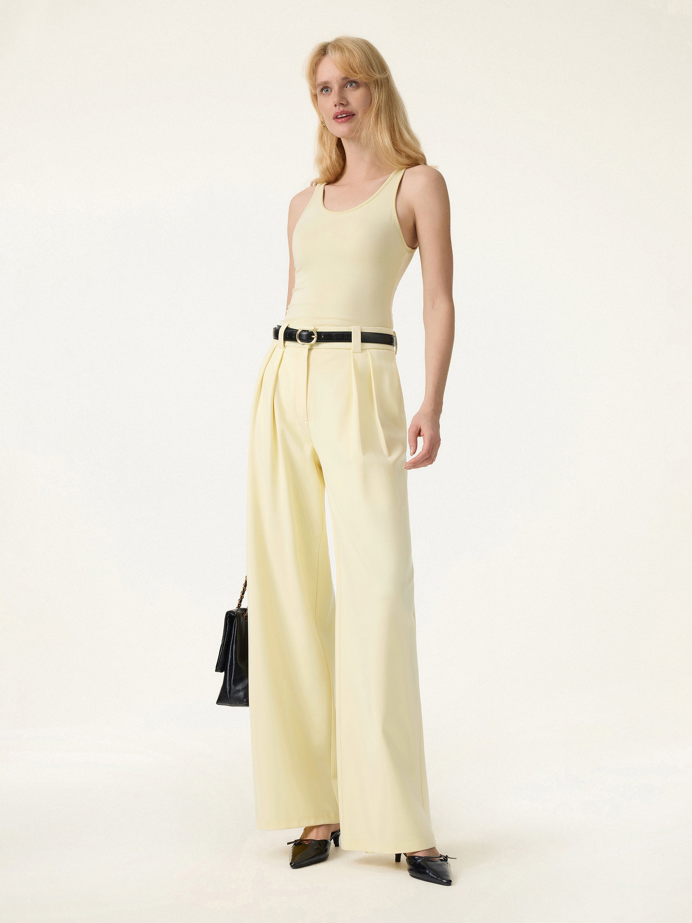 4-Way Stretch Drapey Mid Rise Wide Leg Work Pant