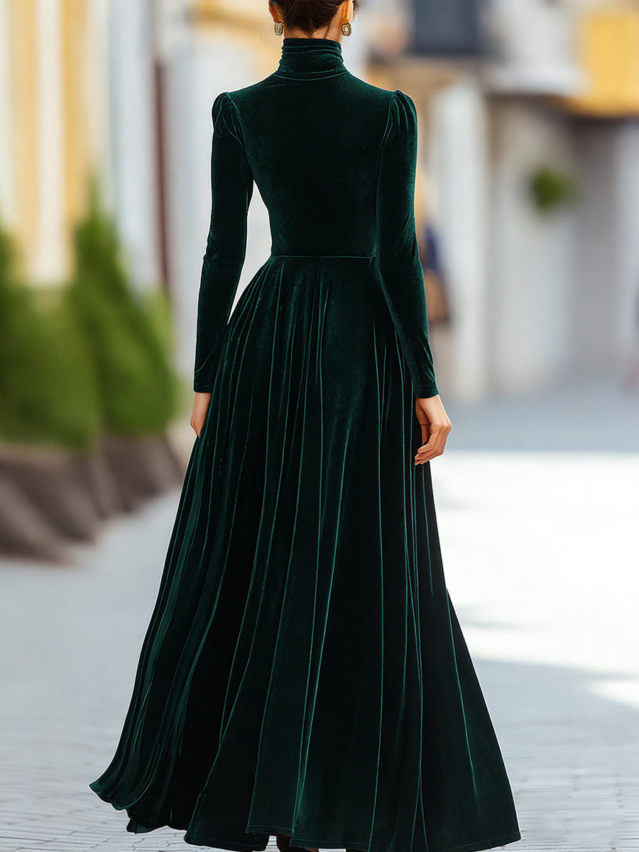 Léon Varel Burgundy Velvet Long-Sleeve Gown