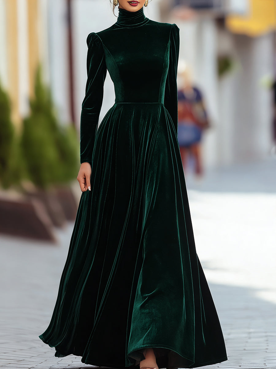 Léon Varel Burgundy Velvet Long-Sleeve Gown