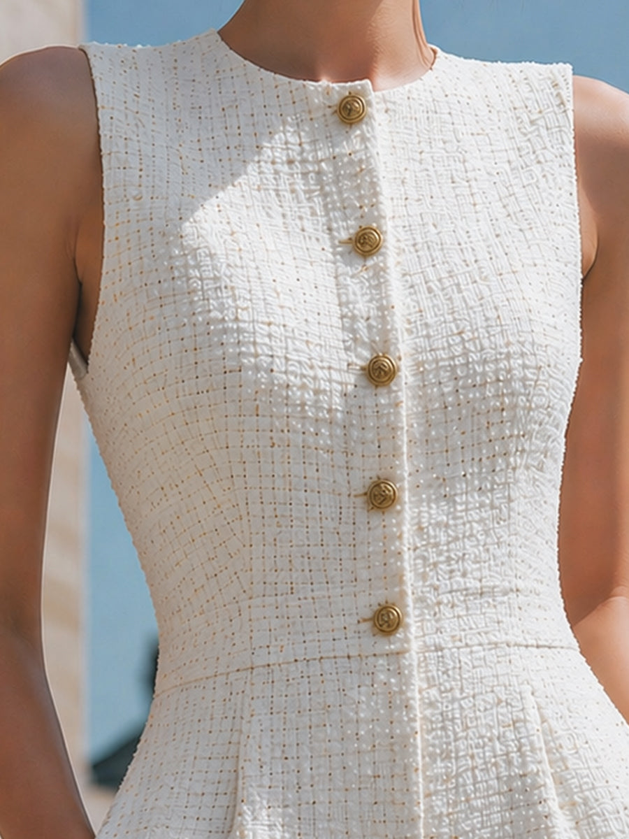 Léon Varel Sleeveless Bouclé Button-Front Tailored Short Jumpsuit