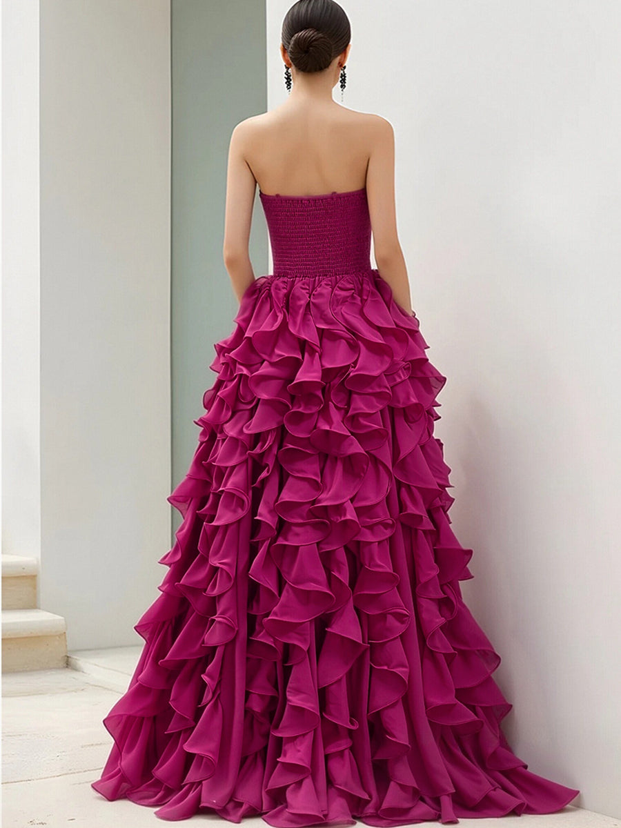 Léon Varel Strapless Magenta Ruffled Ball Gown