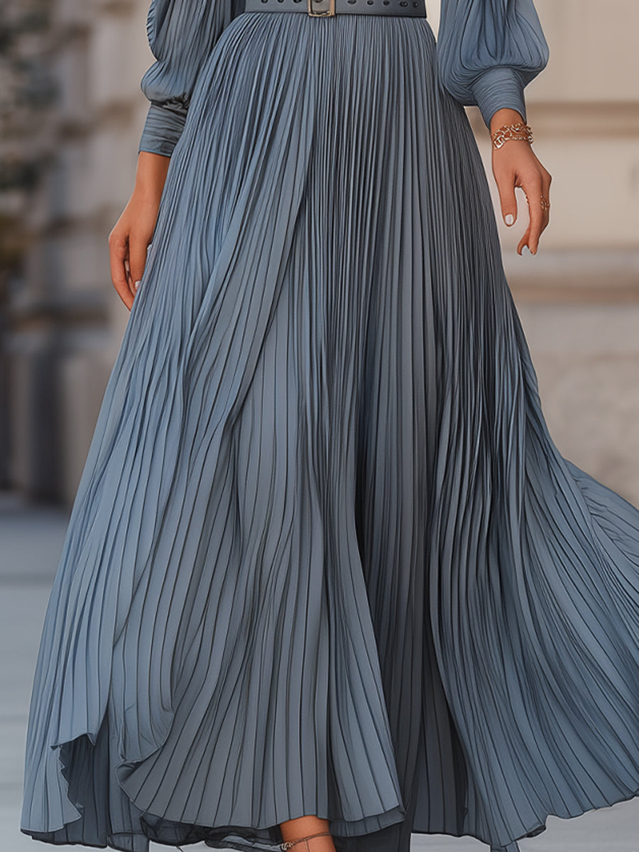 Léon Varel Mooyius Steel Blue Pleated Midi Dress